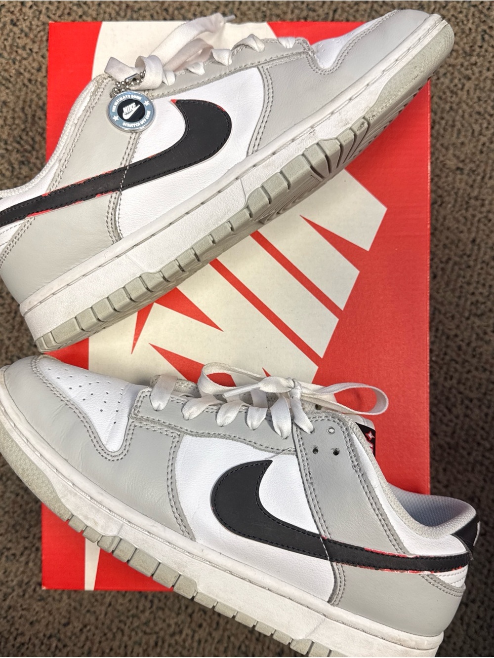 Nike Dunk Low SE Lottery Pack Grey Fog - White, Gray & Black with Red Accent